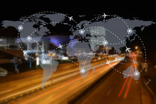 istock Global world travel airplane flight network connection 1183337493