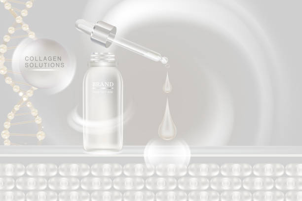 istock Beauty product ad design, white cosmetic container with collagen solution advertising background ready to use, luxury skin care banner, illustration vector. 1183338454