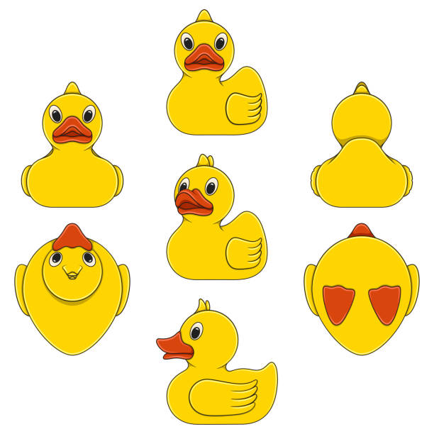 illustrations, cliparts, dessins animés et icônes de ensemble d'illustrations de couleur avec le canard jaune de jouet. objets vecteurs isolés. - duckie