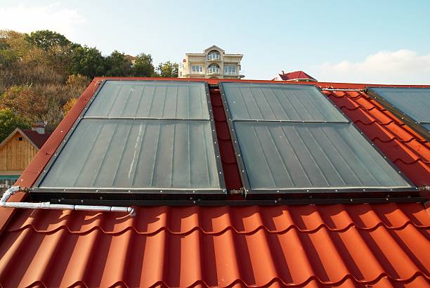 istock Alternative energy- solar system on the house roof. 118334024