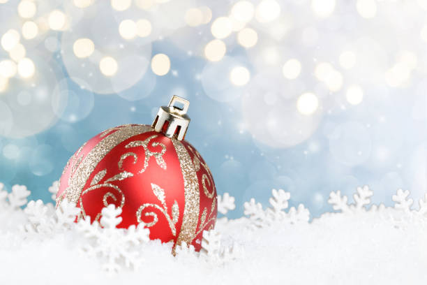istock Christmas ball with snowflakes on abstract blue background. 1183340345