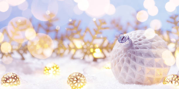 istock Christmas white ball with snowflakes on blue background 1183341171