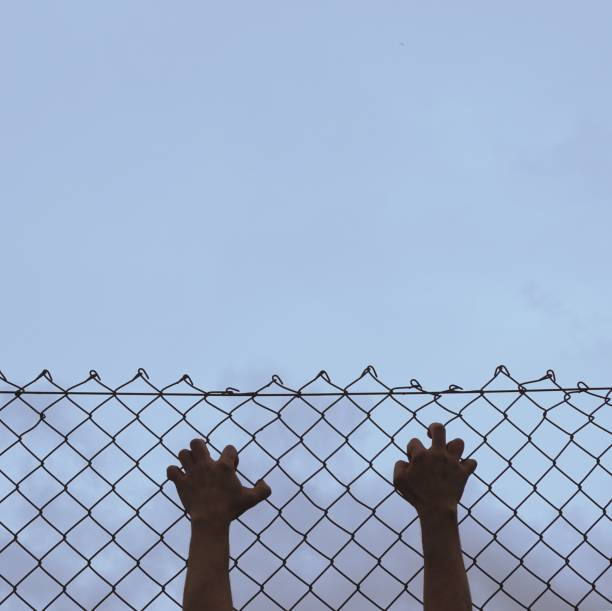 istock hand grabbing a metallic fence 1183341453