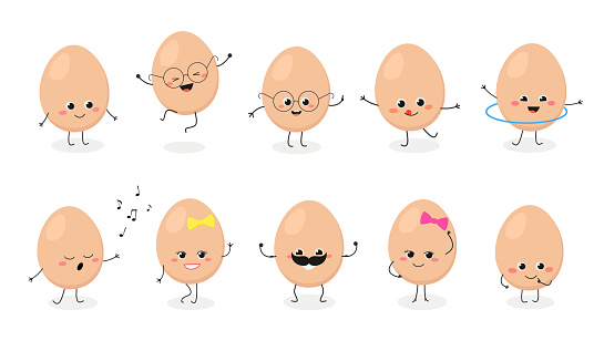 Set of cute amusing egg emojis. Vector flat illustration isolated on white background