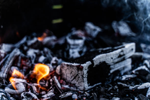 istock Burning firewood in the fireplace close up, BBQ fire, charcoal background 1183345337