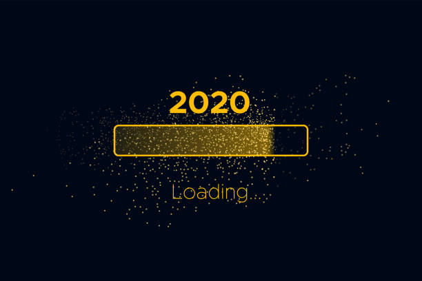 istock Progress bar with golden particles on black Download New Year's Eve. Loading animation screen with Glitter confetti shows almost reaching 2020. Creative festive banner with shiny progress bar 1183347926