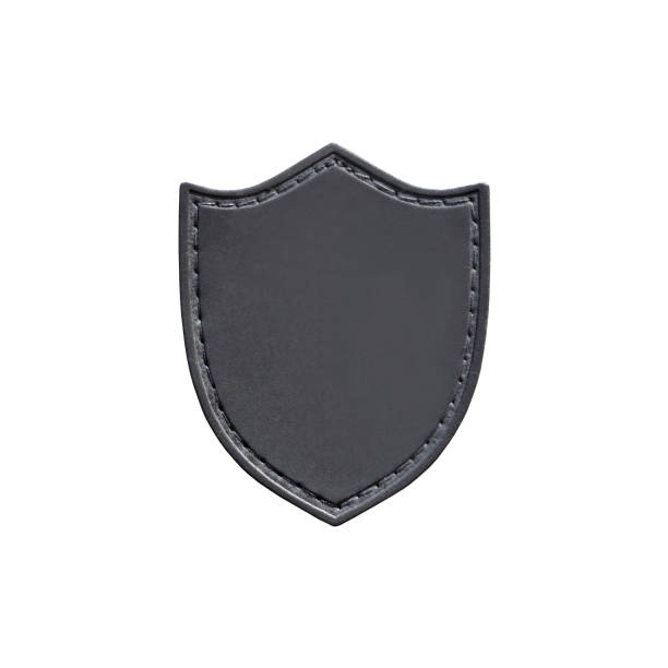 leather patch in the form of a shield isolated on white background. chevron - leather patch label stitch imagens e fotografias de stock