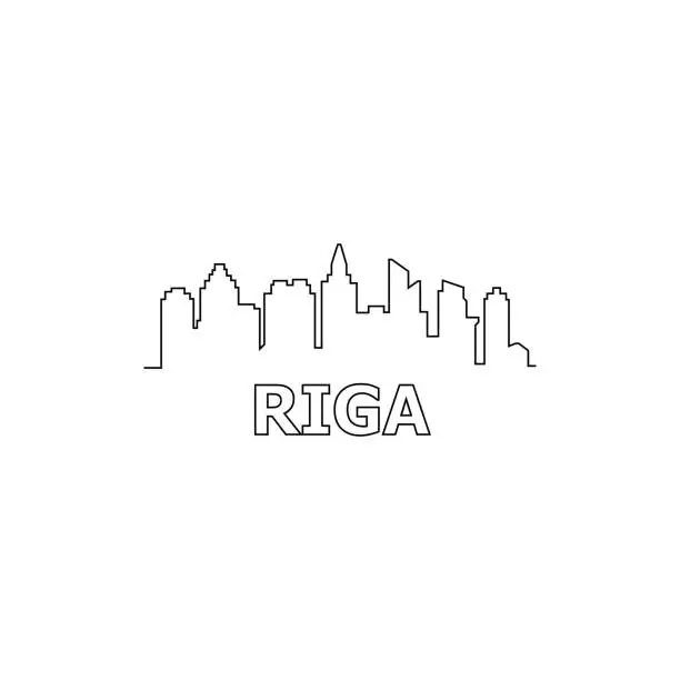 Vector illustration of Riga skyline and landmarks silhouette black vector icon. Riga panorama. Latvia