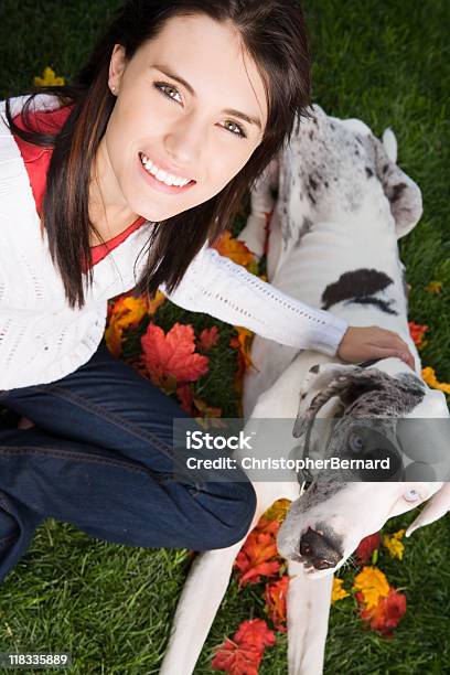 Lächelnde Junge Weibliche Verschweißung Mit Ihrem Hund Great Dane Stockfoto und mehr Bilder von 16-17 Jahre