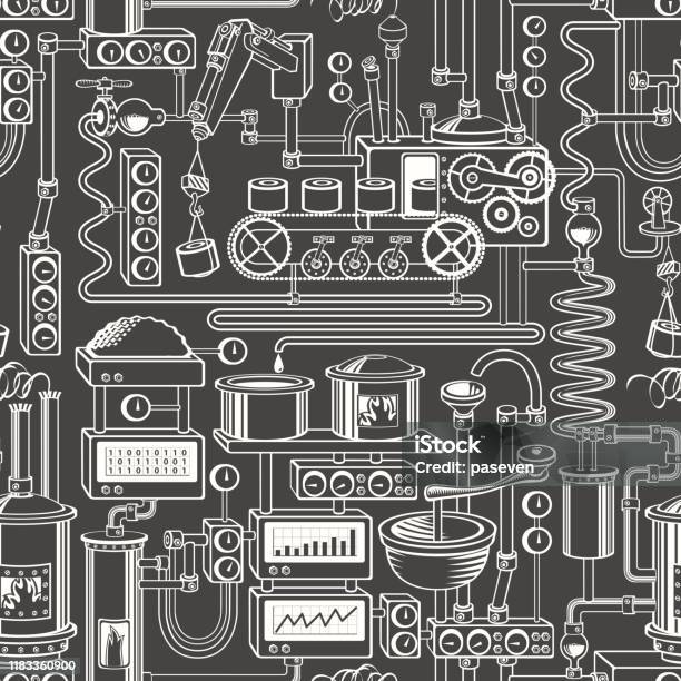 Production Set Vector Background Vector Seamless Pattern On The Production Theme Stock Illustration ...