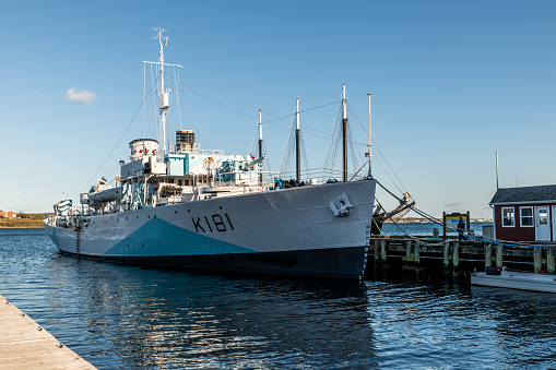 Halifax, Canada. October 5, 2019: HMCS Sackville (K181) historic naval ship in Halifax, Canada