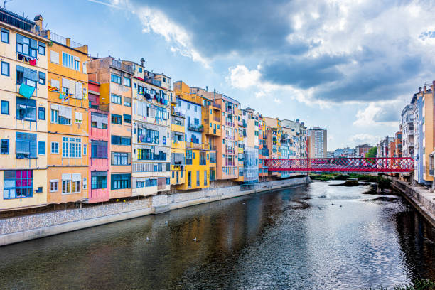 The old town in Gerona, Spain, on a sunny summer day