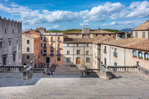 Steps from Girona Cathedral, Spain stock photo