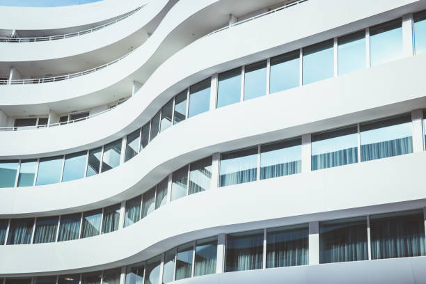 istock The facade of a modern building with wave decorative walls. Modern style. 1183364971