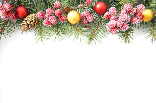 istock Christmas holiday garland border on white empty space background. 1183366340
