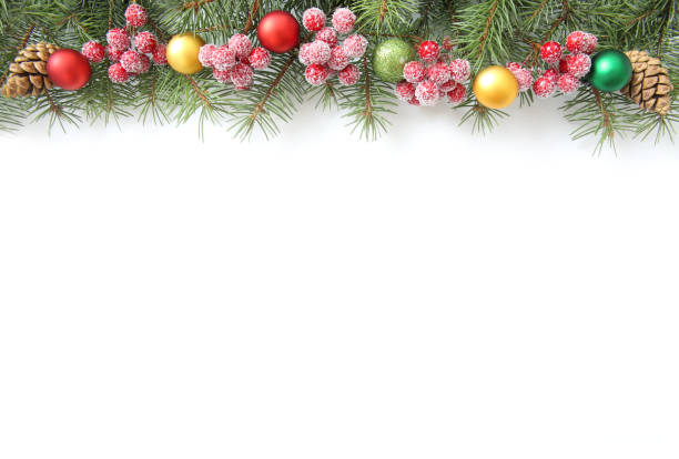 istock Christmas holiday garland border on white empty space background. 1183366345