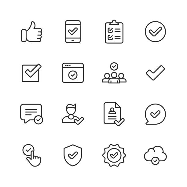 Approve Icons. Editable Stroke. Pixel Perfect. For Mobile and Web. Contains such icons as Approve, Agreement, Quality Control, Certificate, Check Mark, Achievement, Guarantee. 16 Approve Outline Icons. list stock illustrations