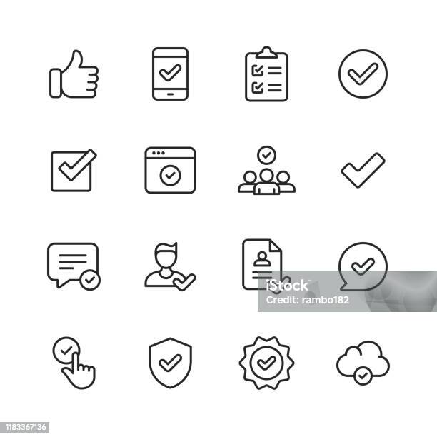 Approve Icons Editable Stroke Pixel Perfect For Mobile And Web Contains Such Icons As Approve Agreement Quality Control Certificate Check Mark Achievement Guarantee Stock Illustration - Download Image Now