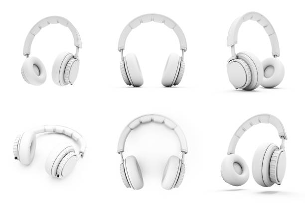 3D Rendering White headphones isolated on white background