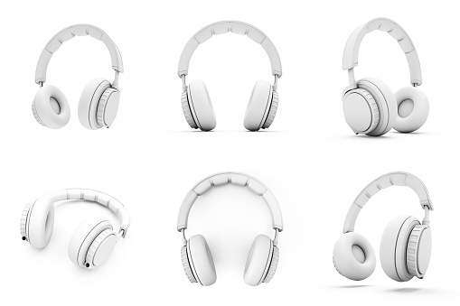 3D Rendering White headphones isolated on white background.