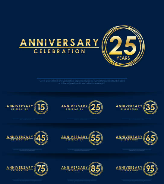 set of anniversary celebration emblem, 15-95th anniversary golden logo with ring. template design for web, game ,creative poster, booklet, leaflet, flyer, magazine, greeting and invitation card set of anniversary celebration emblem, 15-95th anniversary golden logo with ring. template design for web, game ,creative poster, booklet, leaflet, flyer, magazine, greeting and invitation card number 35 stock illustrations