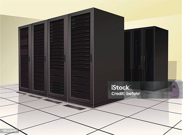 Datencenter Stock Vektor Art und mehr Bilder von In einer Reihe - In einer Reihe, Kabel, Netzwerkserver