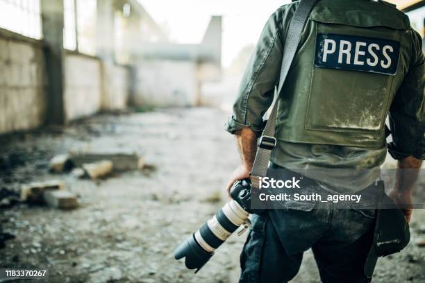 Man War Journalist With Camera Stock Photo - Download Image Now - Journalist, War, Journalism
