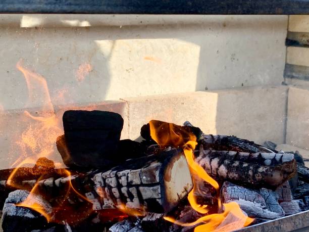 istock fire burns with wood and coals 1183373376