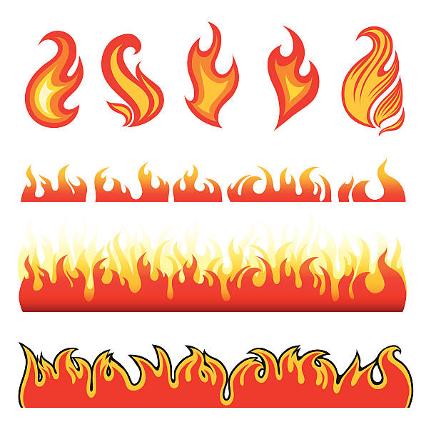 Set of hot fire design elements  flame borders stock illustrations