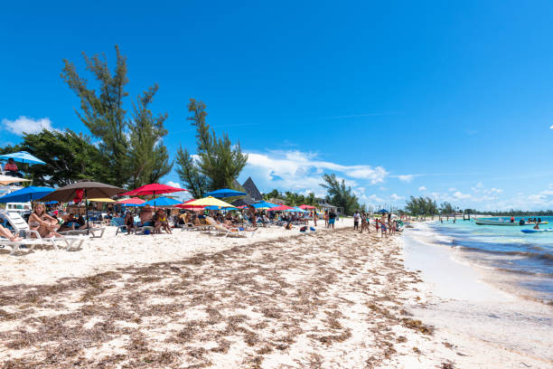 Freeport, Bahamas, Pirate's Cove Beach Freeport, Grand Bahama, Bahamas-July 19, 2019: The Pirate's Cove Beach during the day. The private beach is a famous place and tourist attraction in the island pirate's cove stock pictures, royalty-free photos & images