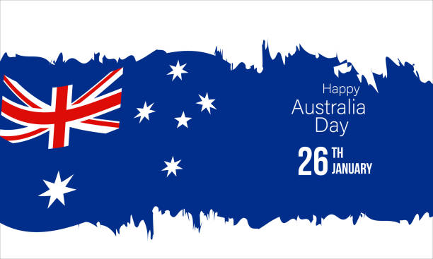 ilustrações, clipart, desenhos animados e ícones de poster feliz do dia de austrália com bandeiras australianas - australia map australian flag flag