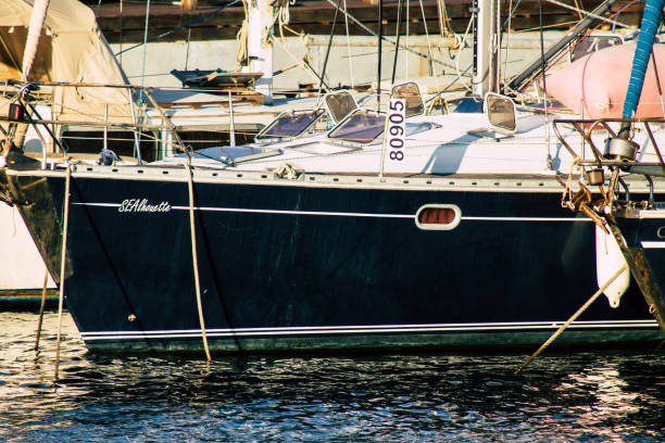 Tel Aviv Israel October 03, 2019 Closeup of boats in the marina of Tel Aviv in the afternoon