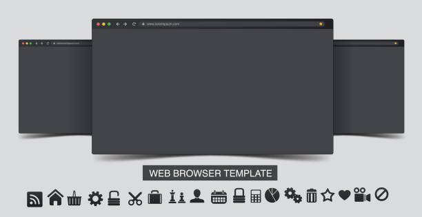 ilustrações de stock, clip art, desenhos animados e ícones de dark blank web page browser window template - navegador web