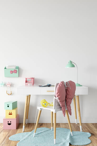 istock Kids Wall mock up. Kids interior. Scandinavian interior. 3d rendering, 3d illustration 1183383141