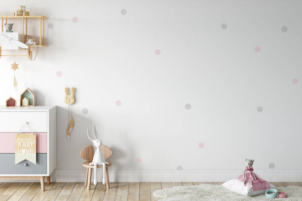 istock Kids Wall mock up. Kids interior. Scandinavian interior. 3d rendering, 3d illustration 1183383224