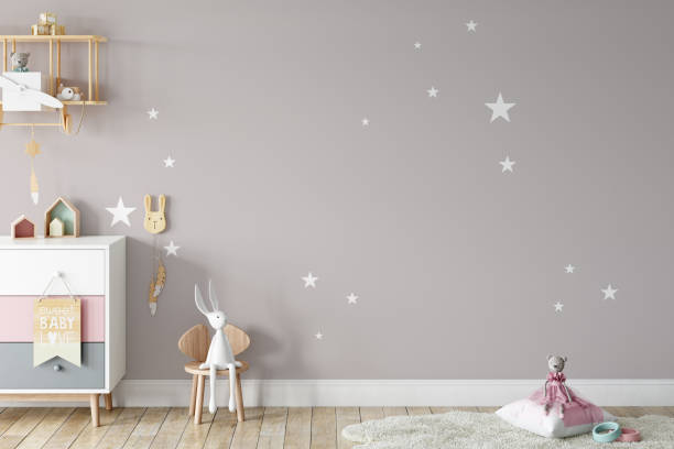 istock Kids Wall mock up. Kids interior. Scandinavian interior. 3d rendering, 3d illustration 1183383236