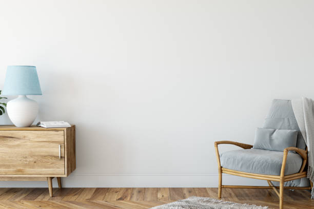 istock Wall mock up in living room. Scandinavian interior. 3d rendering, 3d illustration 1183383352