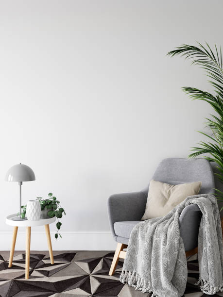 istock Wall mock up in living room. Scandinavian interior. 3d rendering, 3d illustration 1183383508