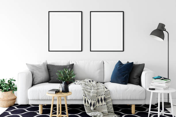 istock Frame & Poster mock up in living room. Scandinavian interior. 3d rendering, 3d illustration 1183383665