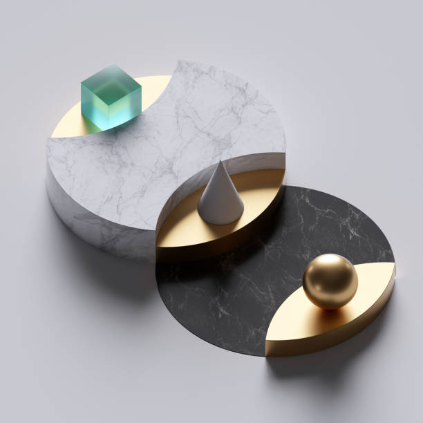 istock 3d abstract minimal background, simple geometrical shapes, black and white marble round pedestals, golden elements, clean design, showcase podium, product display mockup, fashion concept 1183383714