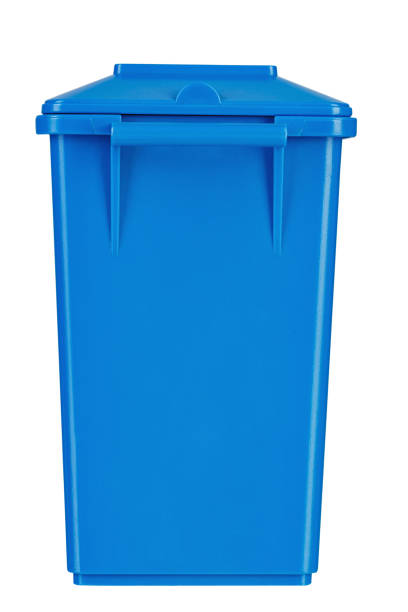 istock closed blue trash bin isolated on a white background. 1183384602