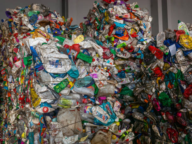 istock GRODNO, BELARUS - OCTOBER 2019:  Compressed bales of polyethylene used PET bottles from drinks sorted and packaged for further processing workshop of a modern waste recycling plant with copy space. 1183387626