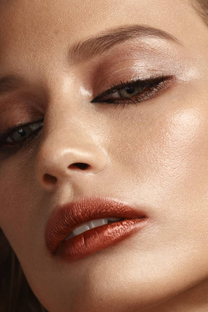 Close-up beauty portrait of young woman stock photo