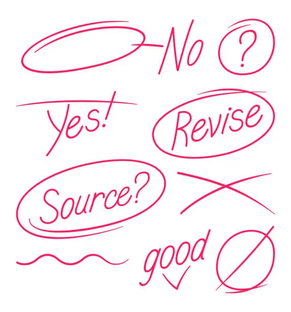 Vector illustration of Editing and Paper Revision Grammar and Spelling Marks
