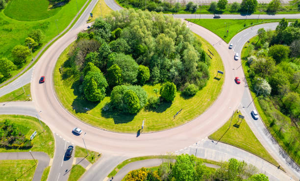 Cars on a large British roundabout