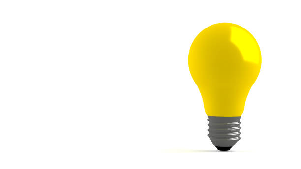 istock Yellow lightbulb is placed on white background. Isolated bulb, free space for custom text. Usable as representation of ideas and brainstorming. 3D render. 1183394590