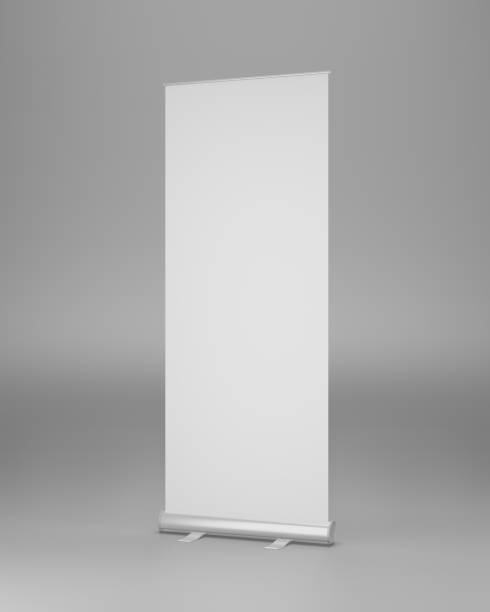istock Roll Up mockup stand half view. Isolated gray background. 3d rendering 1183397919