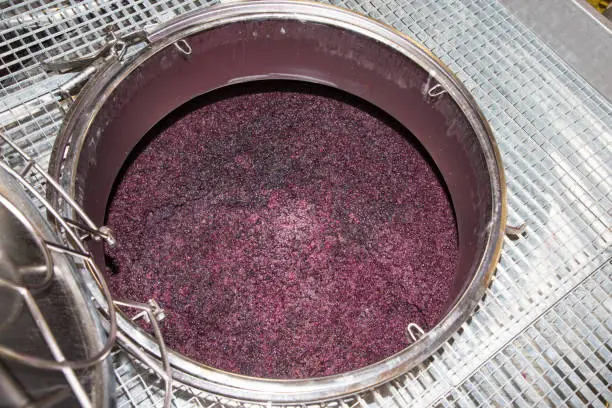 Photo of winemaking vats for fermenting grapes and producing wine at the winery