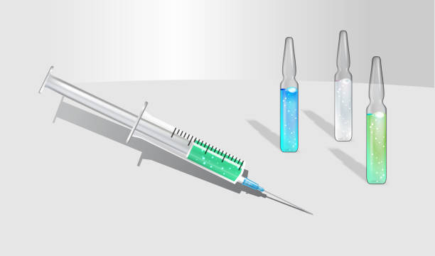 istock Disposable sterile Plastic medical syringe with needle and Ampoules.Transparent medical glass vial with liquid solution. Concept of vaccination,hypodermic injection,bottles for vaccine,drug,vitamin 1183401877