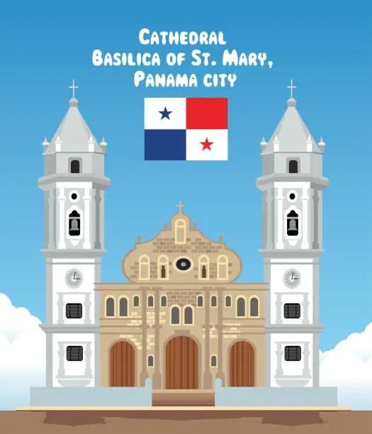 Vector illustration of Panama City, Cathedral, Basilica of St. Mary